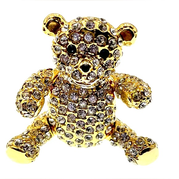 Source Unknown Jewelry - Gold Tone and Crystals Articulated Teddy Bear Brooch Pin